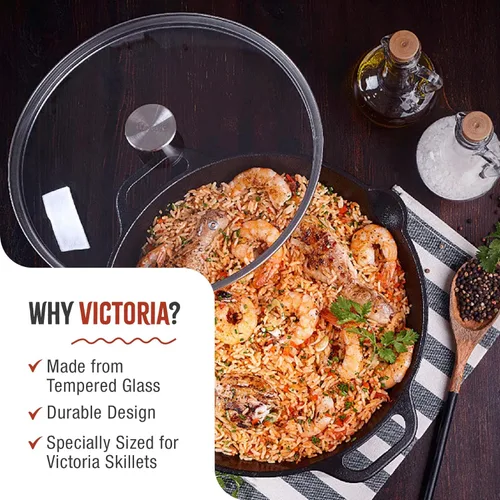 Miniatura 2 de Tapa de vidrio de 12.1 pulgadas para sartén o olla redonda de hierro fundido Victoria de 13 pulgadas, fabricada a medida solo