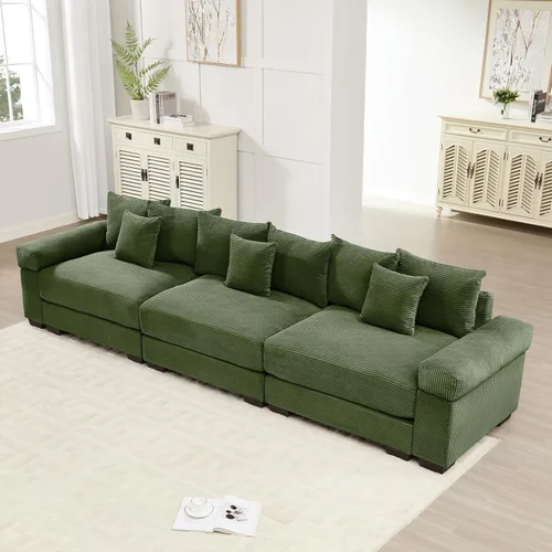 Miniatura 46 de Sofá modular de gran tamaño de 117.3 pulgadas, sofás modulares grandes de pana para sala de estar, sofás de 3 plazas, moderno juego de sofá de Blanco