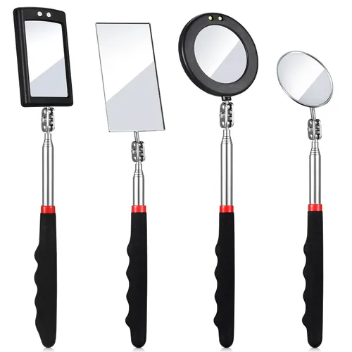 4 Piezas Espejo de Inspección Telescópico Espejo de Inspección Telescópico con Luz LED Flexible Herramienta para Verificación y Observación de