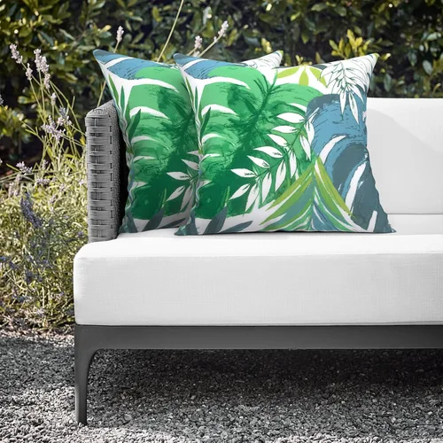 Miniatura 441 de Juego de 2 almohadas para exteriores de 16 x 16 pulgadas, repelentes al agua con interiores, para muebles de patio, hogar, jardín, geometría bohemia