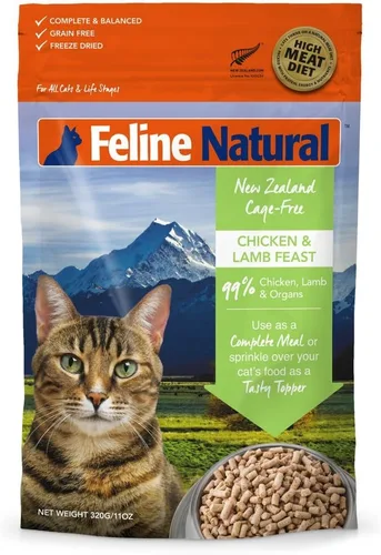 Alimento para gatos seco de alta proteína Feline Natural, dieta liofilizada con 98% de carne, órganos y mariscos, sin guisantes, granos o aditivos