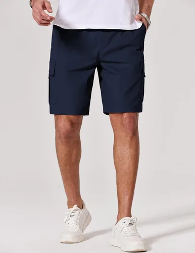 Miniatura 2 de COOFANDY Pantalones cortos cargo de sarga de algodón para hombre, con cordón elástico, cintura elástica, casual, con 5 bolsillos