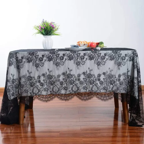 Miniatura 3 de Mantel de encaje rectangular de 60 x 120 pulgadas, mantel clásico de encaje vintage con superposición de encaje negro para suministros de fiesta
