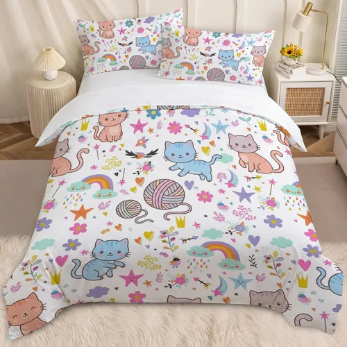 Miniatura 22 de BEDMUST Funda de edredón de unicornio tamaño individual, suave y lindo juego de ropa de cama de unicornio rosa con hojas de flores y pájaros azules