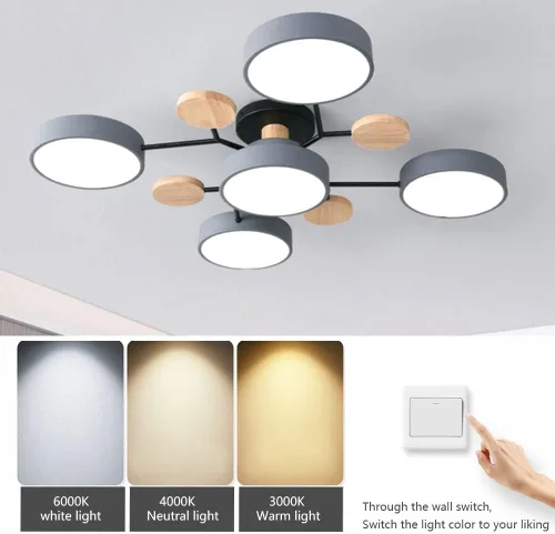 Miniatura 8 de Lámpara de techo LED moderna, lámpara LED regulable de 55 W, lámpara de techo moderna de montaje empotrado, lámpara de techo de madera para sala