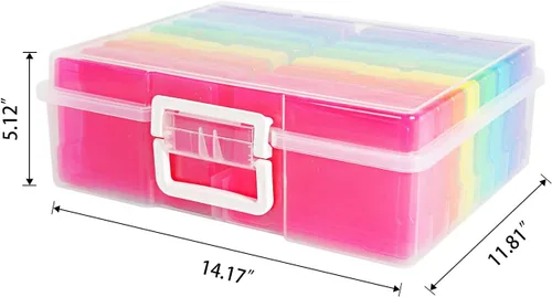 Miniatura 3 de Estuche de almacenamiento de fotos de 4 x 6 pulgadas con asa, 16 organizadores interiores de fotos, cajas de almacenamiento extra grandes