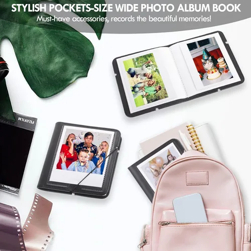 Miniatura 7 de Álbum de fotos pequeño para cámara instantánea Instax WIDE 400/WIDE EVO, 28 bolsillos, álbum de fotos de cuero retro para Instax Wide 300/200/Pola