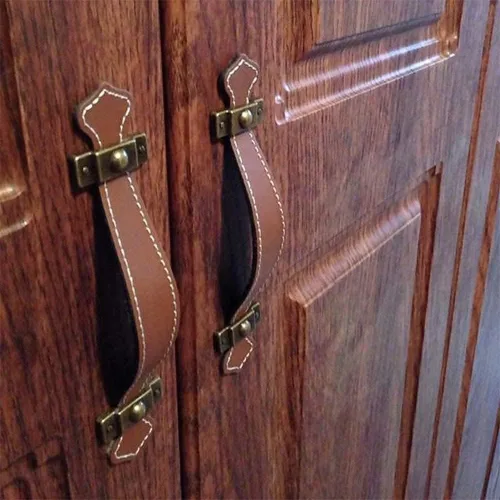 Miniatura 6 de Paquete de 5 tiradores de cuero para cajones, 6 pulgadas, hechos a mano, de cuero, para niños, pomos de cajón suaves para reemplazo de muebles