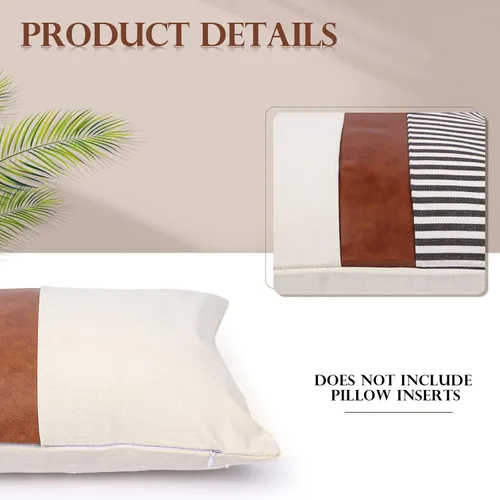 Miniatura 3 de Tradder Juego de 5 fundas de almohada decorativas de 20 x 20 pulgadas, 18 x 18 pulgadas, 12 x 20 pulgadas, modernas, de piel sintética y lino a