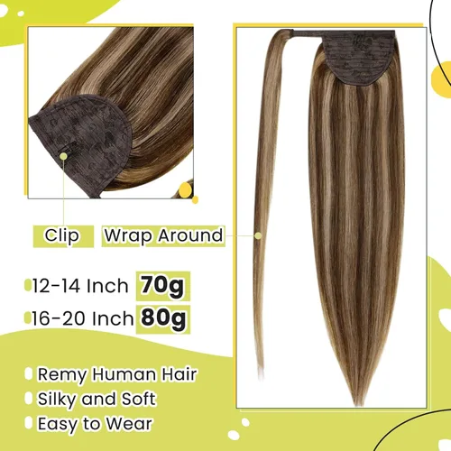 Miniatura 3 de RUNATURE - Extensión de cola de caballo de cabello humano real con pinzas, extensión de cabello largo lacio y grueso, color castaño nogal con #2