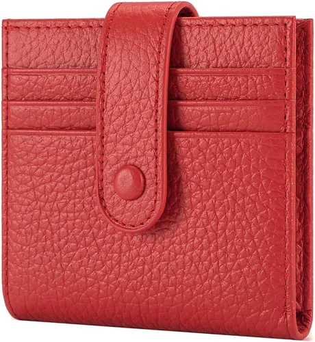 Miniatura 11 de Cartera delgada para mujer de cuero genuino pequeño plegable titular de la tarjeta de crédito con cremallera moneda bolsa de identificación ventana