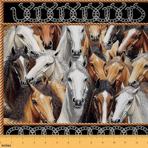 Miniatura 15 de The Yard - Tela vaquera occidental de The Yard, amante de la tela de poliéster de franela suave y rústica vintage de caballo estrellas, tela