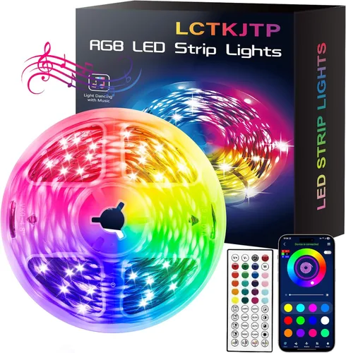 Tira de luces LED, sincronización de música RGB, luces LED que cambian de color con control remoto y control remoto de aplicación inteligente, luces