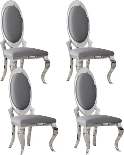 Miniatura 26 de Juego de 2 sillas con 2 sillas de comedor de piel sintética blanca, silla de cocina moderna con respaldo ovalado y patas de acero inoxidable