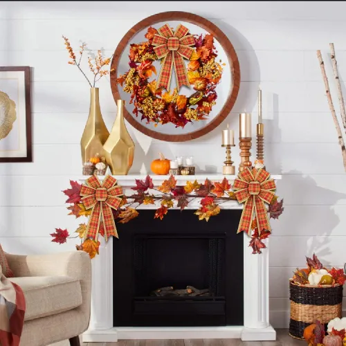 Miniatura 4 de 2 lazos de otoño para corona, lazos de corona de Acción de Gracias, lazos de lana cuadriculada roja y naranja, lazos de arpillera de otoño, lazos