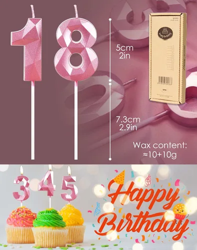 Miniatura 6 de Velas de cumpleaños 50, velas del número 50, vela rosa de feliz cumpleaños para pastel, adornos para pastel de diseño 3D para mujeres, fiesta