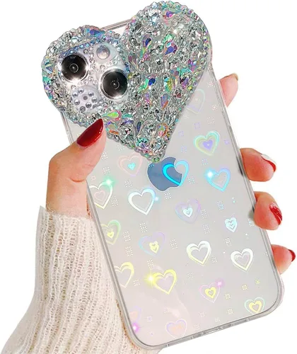 Funda para iPhone 14 Pro Bling Case, 3D Luxury Sparkle Glitter Diamond Crystal Rhinestone Case para mujeres y niñas, bonita funda con gemas de