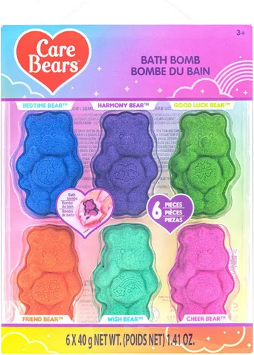 Care Bears Paquete de 6 Bombas de Baño con Aroma a Chicle - Edades 3+ Bombas de Baño Moldeadas de Personajes – Colores Divertidos y Brillantes -