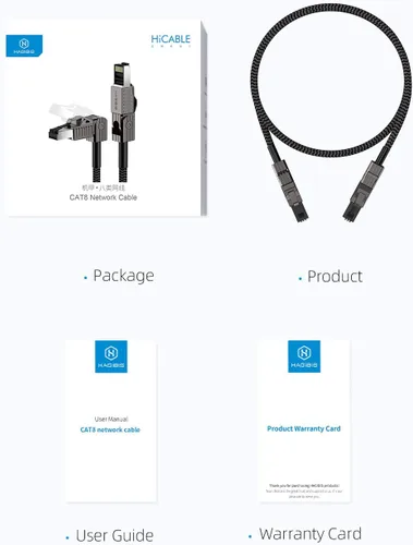 Miniatura 6 de Hagibis - Cable Ethernet CAT8, cable de red LAN de 360° con aleación de zinc RJ45, trenzado 24AWG 40Gbps 2000Mhz de alta velocidad para juegos, PS4