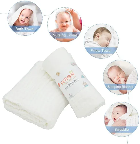 Miniatura 5 de YEBON ProC - 2 toallas de baño de muselina para bebé, toalla de baño de algodón súper suave, 6 capas, manta para bebé recién nacido, 41.3 x 41.3