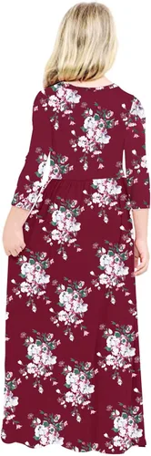 Miniatura 66 de 21KIDS Vestido largo floral de manga larga 3/4 con bolsillos para niñas de 6 a 12 años