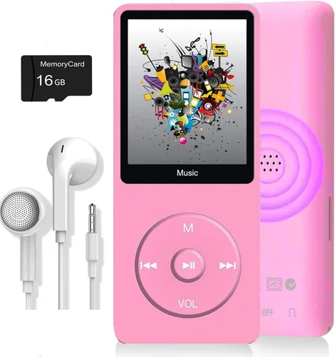 Miniatura 8 de Reproductor de MP3, reproductor de música con tarjeta micro SD de 16 GB, altavoz integrado/foto/reproducción de video/radio FM/grabadora