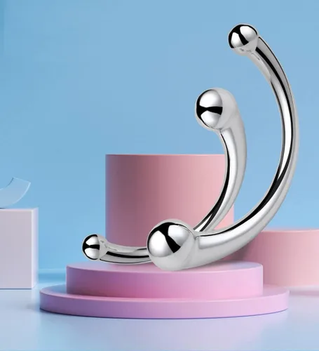 Miniatura 6 de Consolador sexual de doble extremo para masaje, para estimular, fetiche, enchufe anal, consolador de metal curvado de doble extremo, juguete sexual