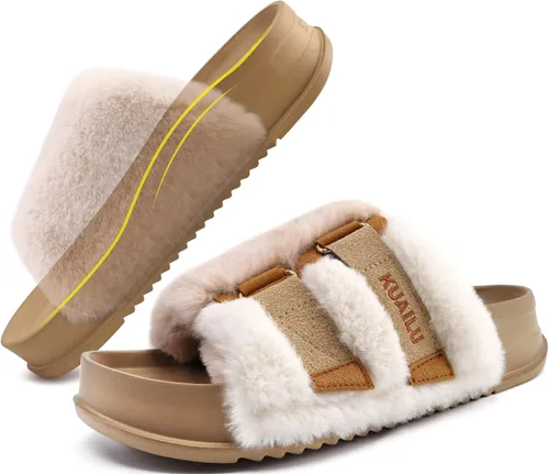 KuaiLu Pantuflas ortopédicas para mujer con soporte de arco, sandalias acolchadas suaves para mujer, sandalias de moda con punta abierta, de piel