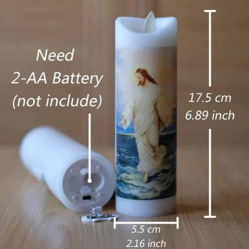 Miniatura 4 de NONNO & ZGF Moving Wick - Vela de oración sin llama Jesús, cera real, velas parpadeantes brillantes con función de temporizador remoto, funciona
