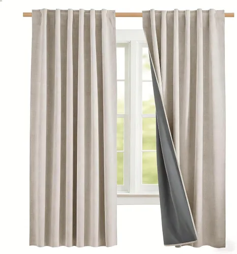 Miniatura 104 de NICETOWN Cortinas 100% opacas de 63 pulgadas de largo, 2 paneles de cortinas cortas con aislamiento térmico con forro para dormitorio, cortinas