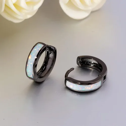 Miniatura 237 de CiNily Aretes Huggie de ópalo con bisagras, chapados en oro, hipoalergénicos, pequeños aretes de aro para mujeres, adolescentes, niñas, hombres