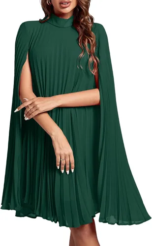 Miniatura 14 de Rooscier Vestido midi de fiesta plisado con cuello alto falso y espalda abierta para mujer