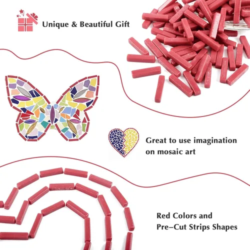 Miniatura 9 de Youway Style Tiras de Azulejos de Mosaico para Manualidades a Granel, 150g de Piezas de Vidrio de Mosaico Rojo para Manualidades DIY Arte de Mosaico