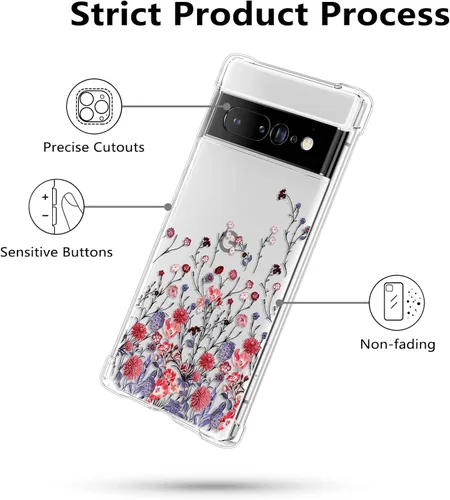 Miniatura 5 de RALEAVO Funda floral para Google Pixel 7 Pro, funda de teléfono transparente y delgada con flores, bonita cubierta para niñas y mujeres, cubierta