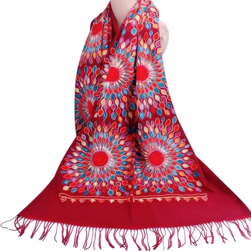 Miniatura 3 de Urban CoCo Bufanda bordada de gran tamaño con borlas para mujer