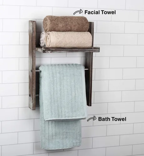 Miniatura 5 de J JACKCUBE DESIGN Toallero de pared de madera rústica con estante, escalera de manta para baño, soporte de toallas de mano de cocina, colgador