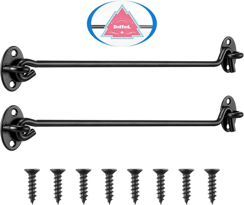 Miniatura 9 de DOITOOL 2 pestillos de gancho y ojal de 12 pulgadas, color negro, resistente, acero inoxidable sólido, para cercas de madera o puertas de metal