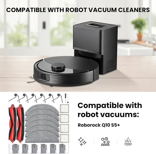 Miniatura 2 de Kit de repuesto de 26 piezas para aspiradora robot Q10 S5+, 2 cepillos principales, 4 filtros HEPA, 6 almohadillas para trapeador, 6 cepillos