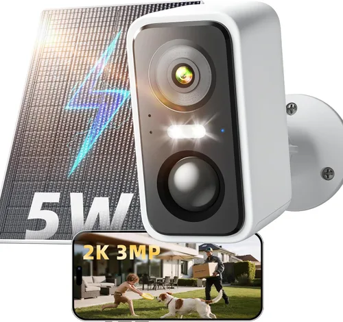 Cámara de seguridad inalámbrica de 2K/3MP para exteriores, cámaras WiFi alimentadas por energía solar para seguridad del hogar con detección de
