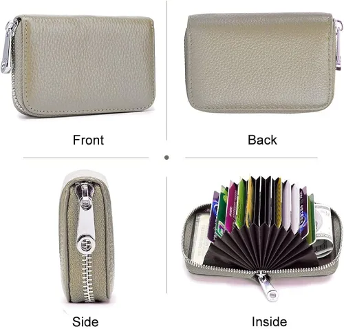 Miniatura 3 de Tarjetero RFID de cuero genuino para tarjetas de crédito con cremallera Moderno