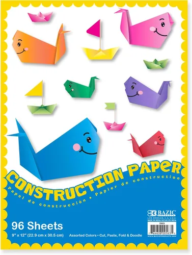 BAZIC Bloc de papel de construcción 96 hojas de 9 x 12 pulgadas, colores surtidos, para pegamento de corte plegable, regalo para niños pequeños, 2-9