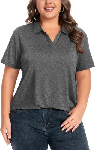 Miniatura 13 de Idtswch Camisa polo de manga corta con cuello en V para mujer, de secado rápido, UPF 50+, informal, para trabajo, golf, talla XL - 6XL
