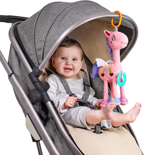 Miniatura 7 de TUMAMA - Juguete de sonajero colgante de felpa para bebé, asiento de coche, cochecito de viaje, tapete de juego, juguete de felpa suave con Rosa