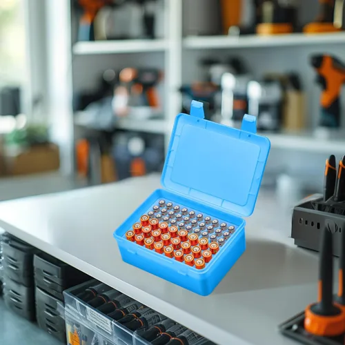 Miniatura 7 de ALCYON Caja de almacenamiento organizadora de baterías, soporte de caja de garaje para 24* AA, 30* pilas AAA (bolsa no incluye baterías) (azul)