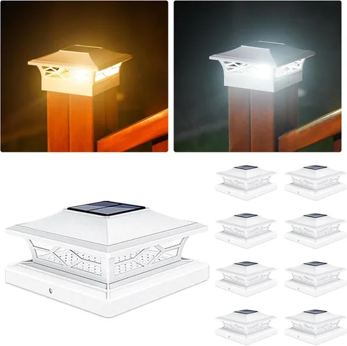Miniatura 14 de VOLISUN - Faroles solares para poste: paquete de 2 luces para exteriores, para cubierta, con casquillo blanco, resistente al agua, 2 modos