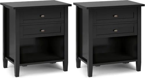 SIMPLIHOME Warm Shaker Mesitas de noche de madera maciza de 24 pulgadas de ancho estilo transicional en negro para sala de estar y dormitorio (juego