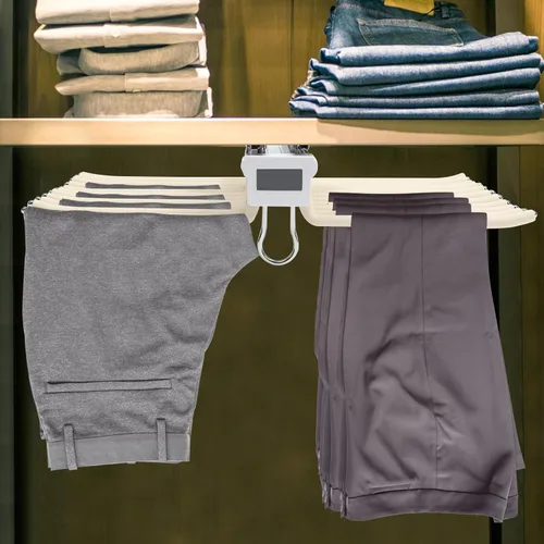 Miniatura 4 de Perchero extraíble para pantalones de doble fila y 22 brazos para armario, organizador de pantalones extraíbles para guardarropa, dormitorio (beige)