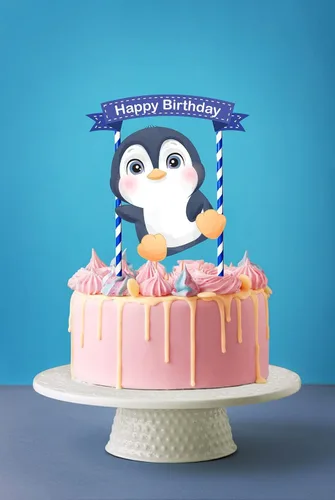 Miniatura 2 de Decoración para pastel de pingüinos: bonita decoración de cumpleaños de pingüino para fiestas infantiles, baby shower, invierno de las maravillas