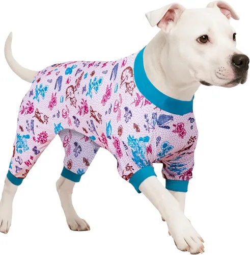 Miniatura 16 de LovinPet Sudadera para perro, tela elástica ligera, estampado de dinosaurio verde oscuro, protección solar, camisa para aliviar la ansiedad