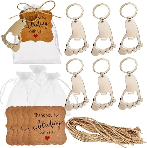 30 llaveros de huellas, abridor de botellas, recuerdos de baby shower, regalos de fiesta de cumpleaños, regalos para abrebotellas, recuerdos con